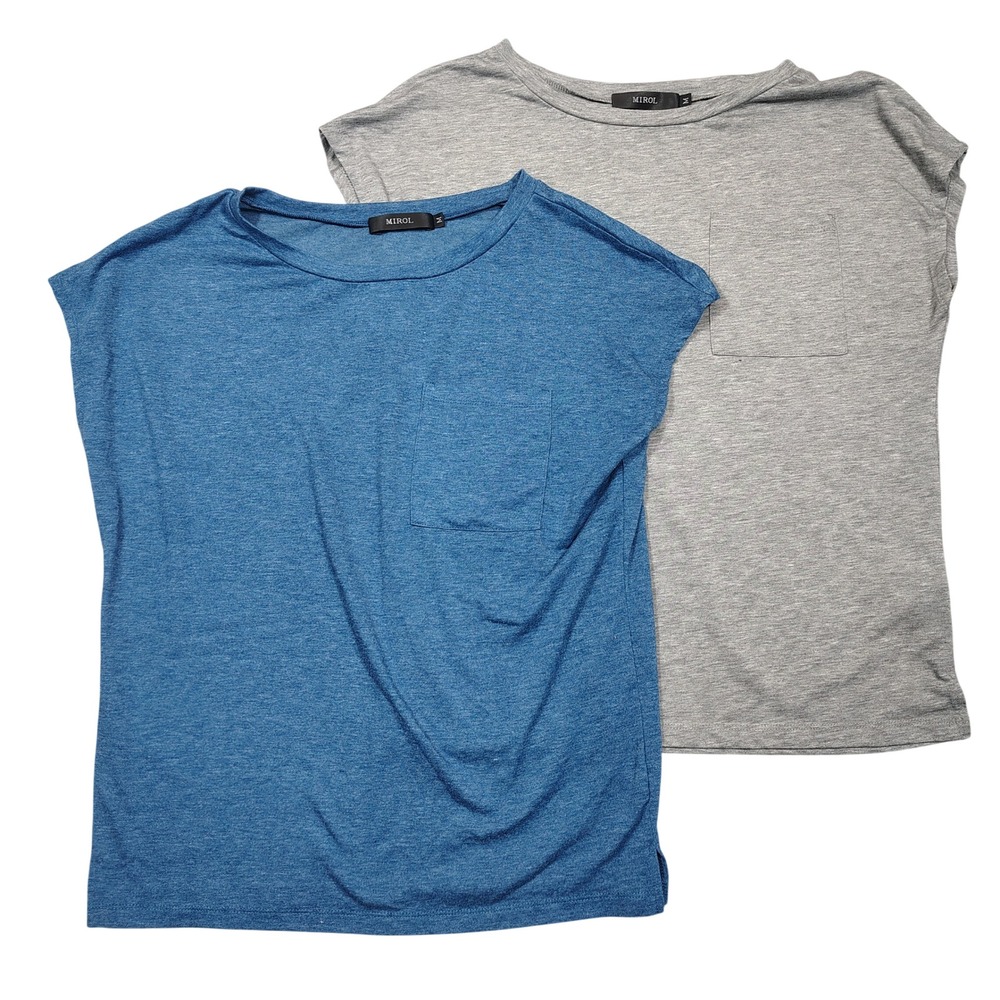 MIROL Pocket Tee Women Medium Blue Gray 2-Pack Cap Sleeve Heather Jersey